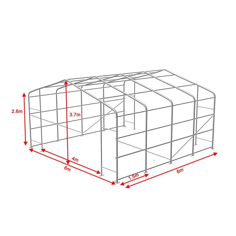 6X6 2.6m Ketinggian Sisi Penuh Kerangka Keluli Bergalvani Dewan Khemah Gudang Sementara