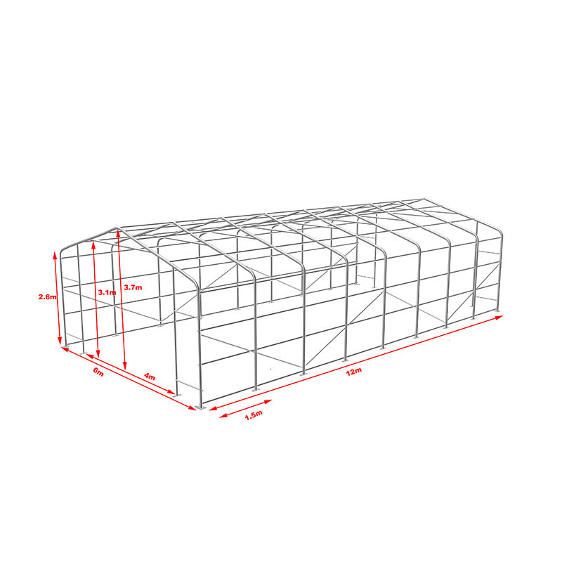 6X12 2.6m Ketinggian Sideheight Tahan Suhu Tinggi Khemah Simpanan Gudang Industri